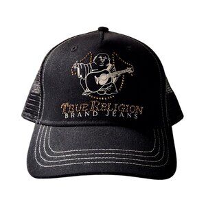 True Religion Trucker Hat Cap Adjustable Snapback Buddha Rhinestone New NWT $69